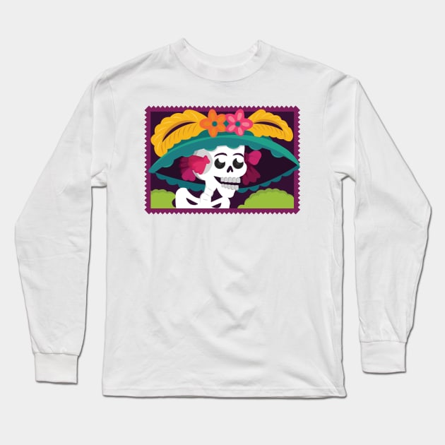 Mexican Day Of The Dead Catrina Skull / Traditional Cultural Icon in México by Akbaly Long Sleeve T-Shirt by Akbaly